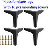 Set of 4 4-Inch Black Metal Furniture Legs, Modern Replacement Feet for Cabinets, Dressers, Tables, Sofas, Nightstands, Chairs, Couches, and Ottomans