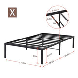 PrimaSleep Full-Size 18-Inch Heavy-Duty Steel Slat Bed Frame in Black with Anti-Slip Support, No-Noise Construction, Easy Assembly, and No Box Spring Required