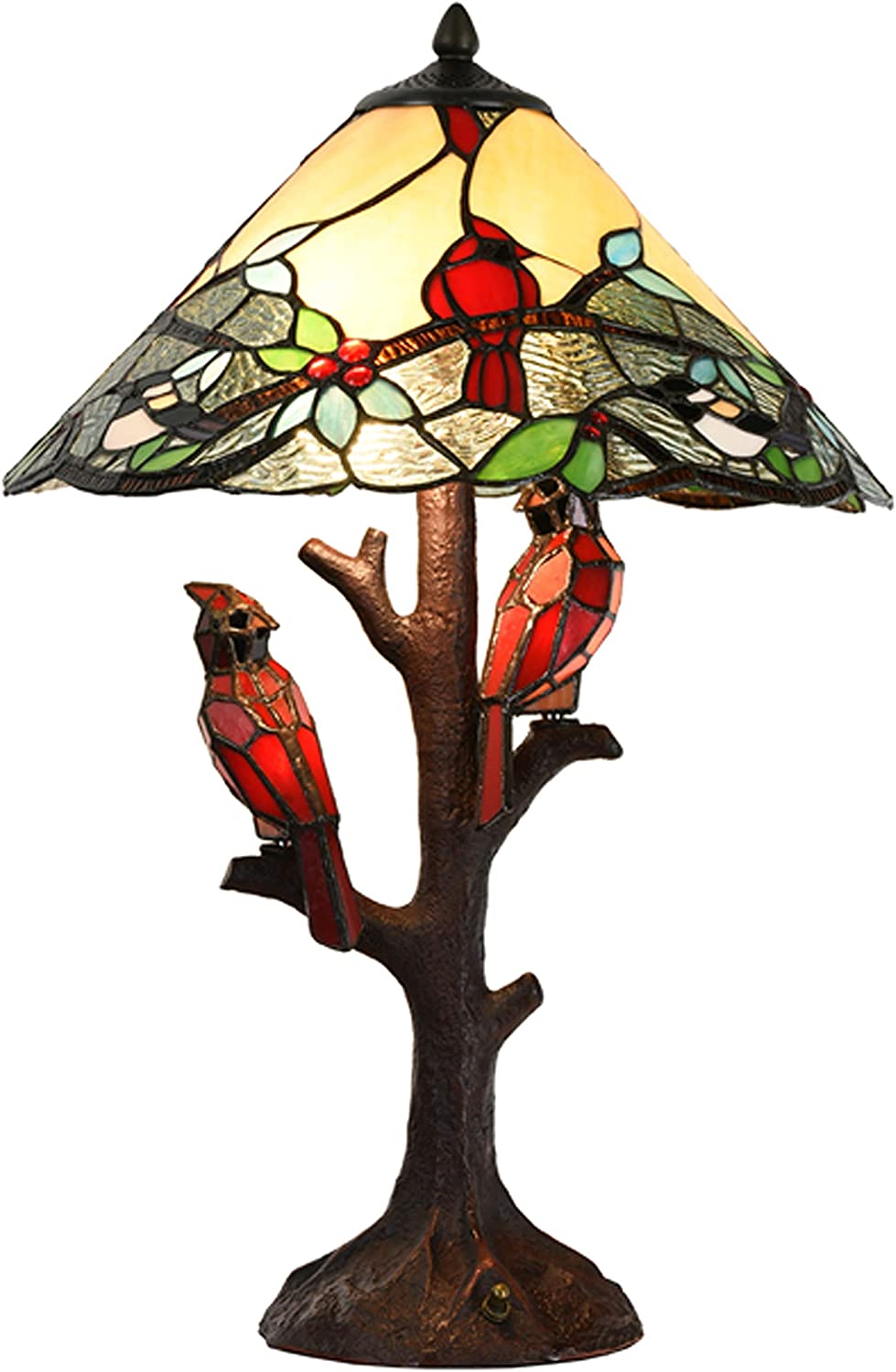 River of Goods Cardinal Stained Glass Table Lamp with 24 Triple-Lit Lights