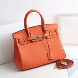 KAMUGO Womens Genuine Leather Tote with Shoulder Strap, 25# Orange Handbag Purse