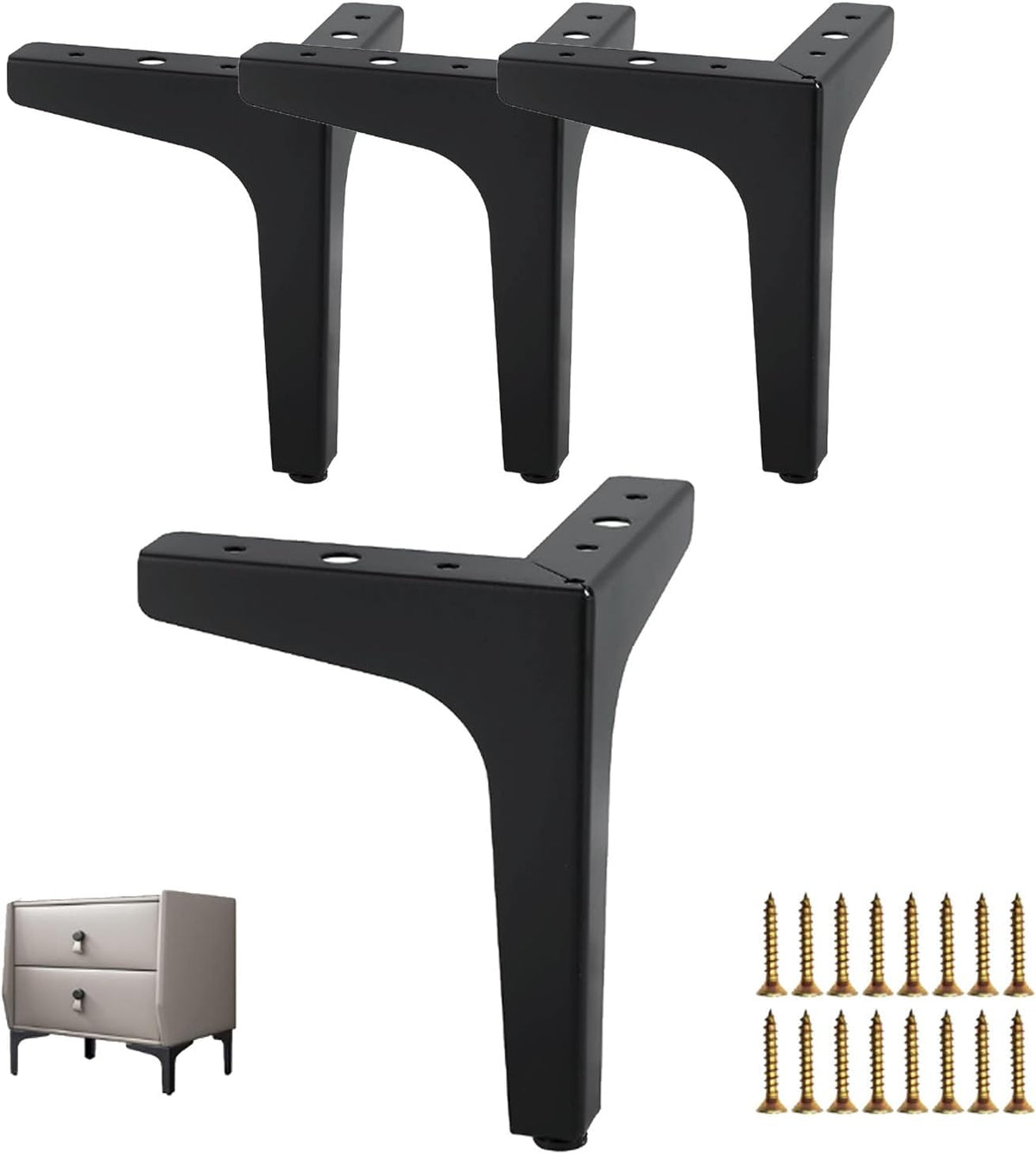 Set of 4 4-Inch Black Metal Furniture Legs, Modern Replacement Feet for Cabinets, Dressers, Tables, Sofas, Nightstands, Chairs, Couches, and Ottomans