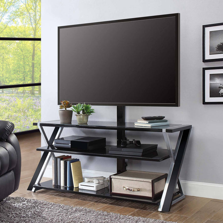 Whalen Xavier 3-in-1 TV Stand for TVs Up to 70 Inches, Black with Silver Accents and Three Display Options