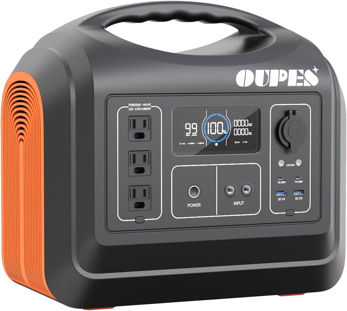 OUPES 1800W Portable Power Station with 1488Wh 465000mAh LiFePO4 Battery, 120V AC Outlets with 4000W Peak Output, Solar Generator for Home, Camping & Emergency Backup