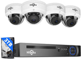 Hiseeu 5MP PoE Security Camera System with 4 Dome IP Cameras, 8-Channel NVR, 3TB Hard Drive, Night Vision, IP66 Waterproofing and 1-Way Audio