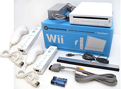 White Nintendo Wii RVL-001 Family Console Bundle with 2 Remotes, 2 Nunchuks and GameCube Compatibility