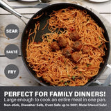 Granitestone Jumbo Nonstick Cooker with Lid, Family-Sized Triple-Coated Open Skillet with Stainless Steel Stay-Cool Helper Handle, Oven and Dishwasher Safe