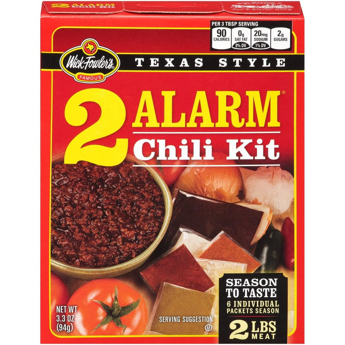 Wick Fowlers Texas-Style 2 Alarm Chili Kit, Eight 3.3 oz Packs